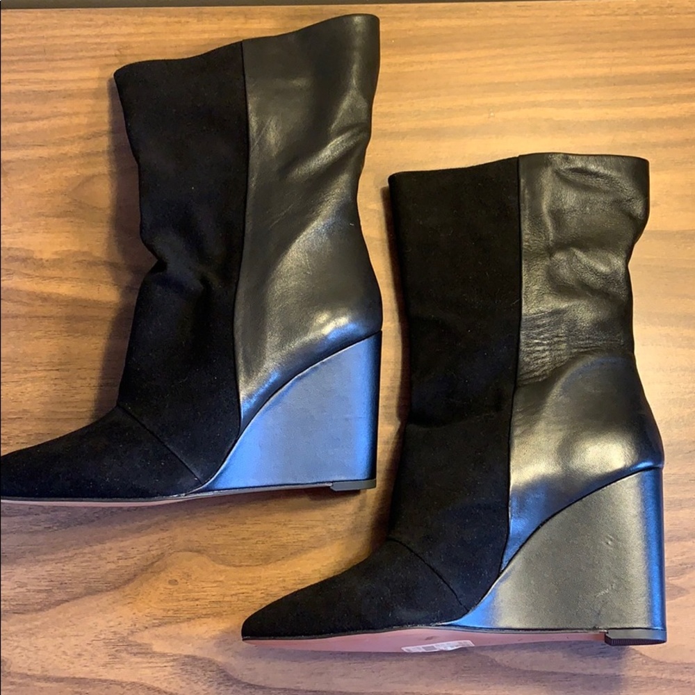 1. STATE black suede booties